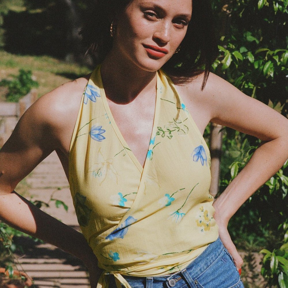 NWT Rouje Amber Top Yellow Halter Size 36